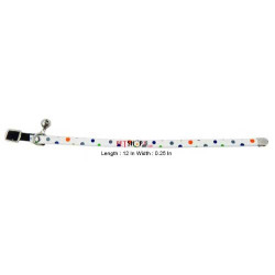 Elastic White Pet Collar With Multi Dots